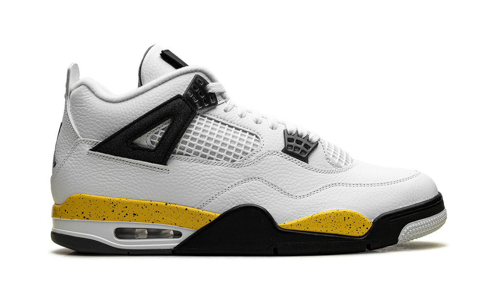 Air Jordan 4 Retro Sneakers - White, Black & Yellow with Speckled Midsole