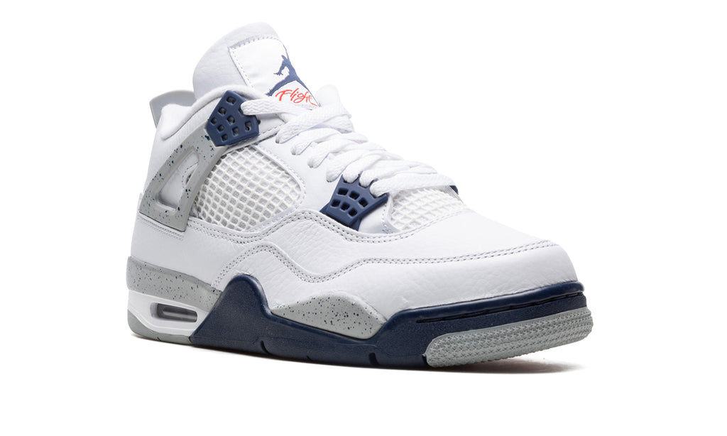 Air Jordan 4 Retro Sneakers - White and Navy with Speckled Gray Details