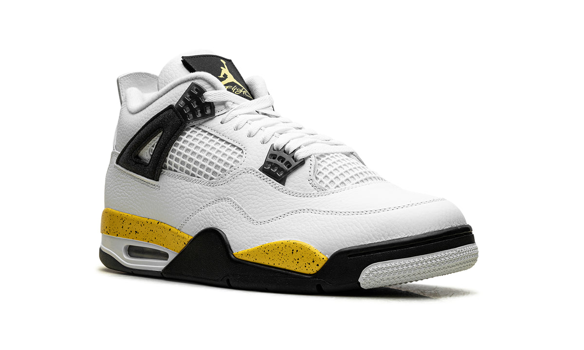 Air Jordan 4 Retro Sneakers - White, Black & Yellow with Speckled Midsole