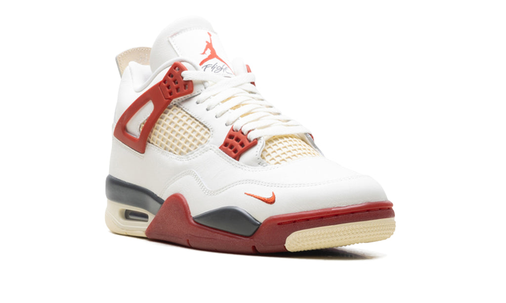 Air Jordan 4 Sneakers - White and Red with Cream and Charcoal Accents