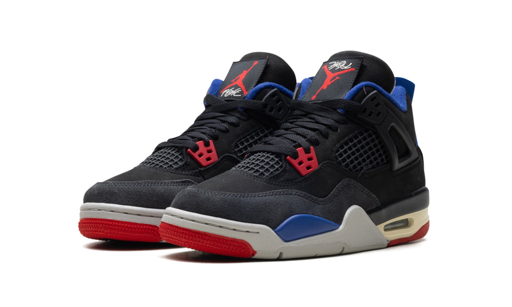 Air Jordan 4 Sneakers - Black/Blue/Red with Grey and Cream Midsole