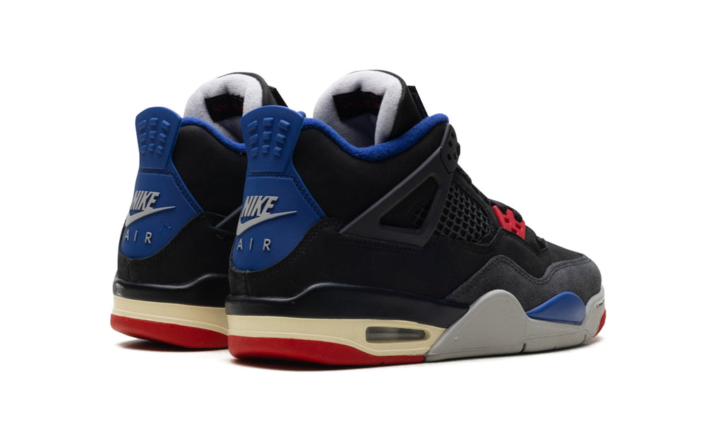 Air Jordan 4 Sneakers - Black/Blue/Red with Grey and Cream Midsole