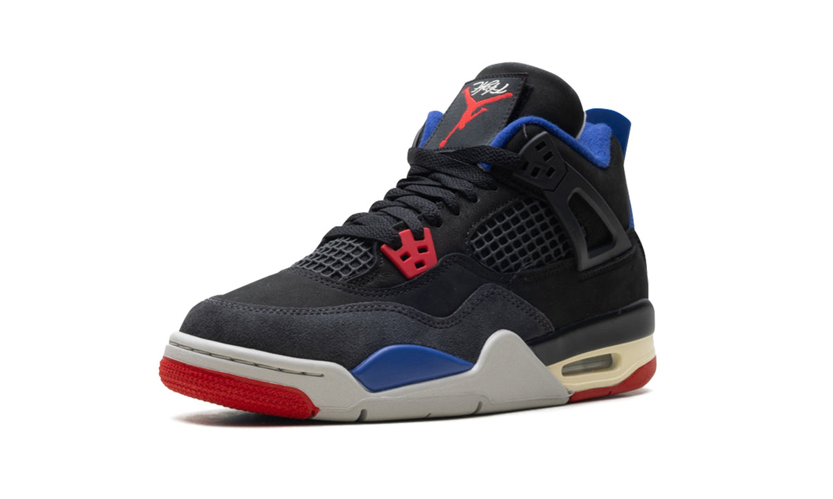 Air Jordan 4 Sneakers - Black/Blue/Red with Grey and Cream Midsole