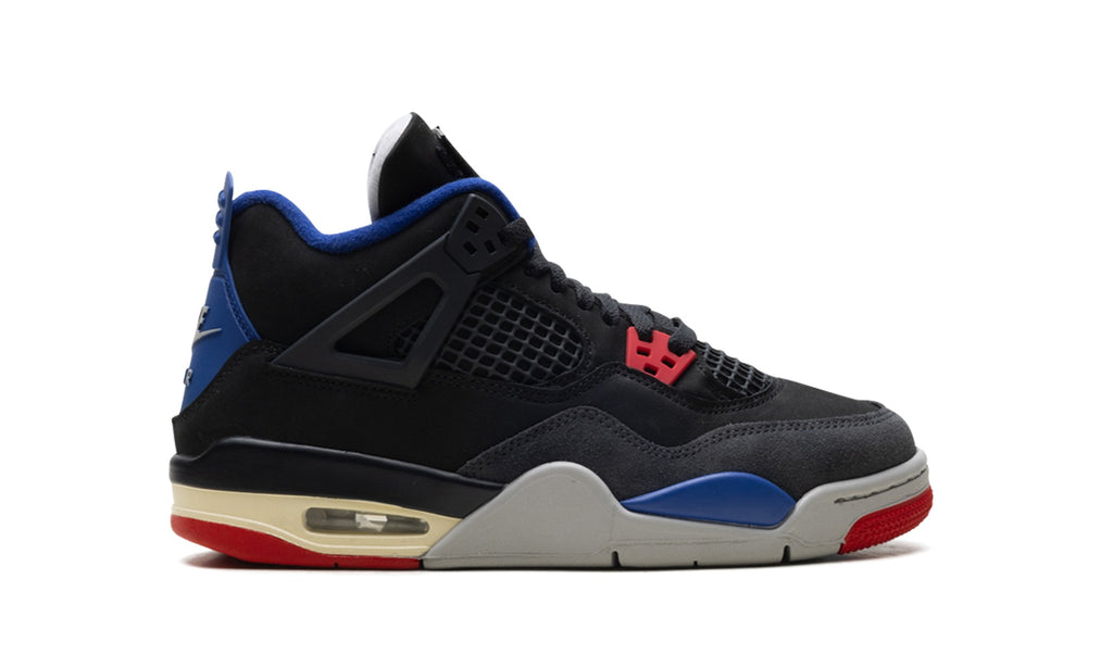 Air Jordan 4 Sneakers - Black/Blue/Red with Grey and Cream Midsole
