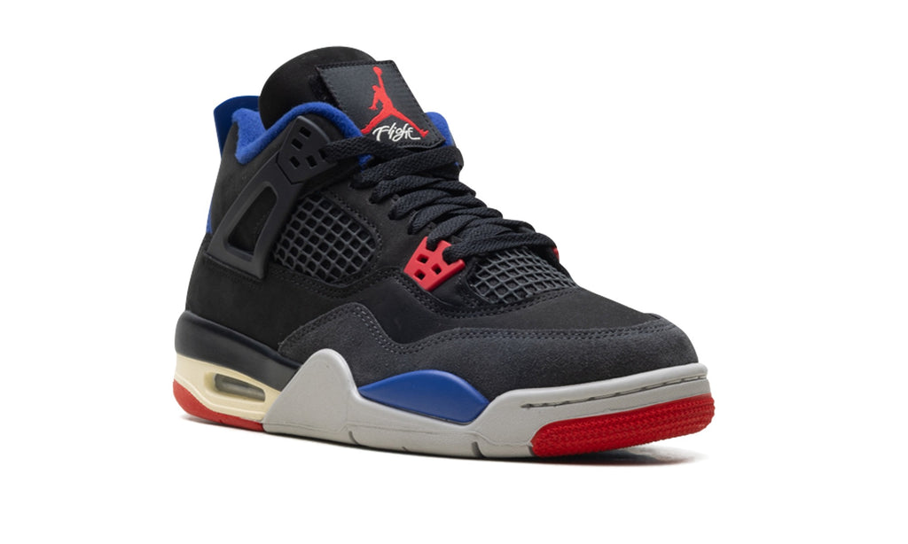 Air Jordan 4 Sneakers - Black/Blue/Red with Grey and Cream Midsole