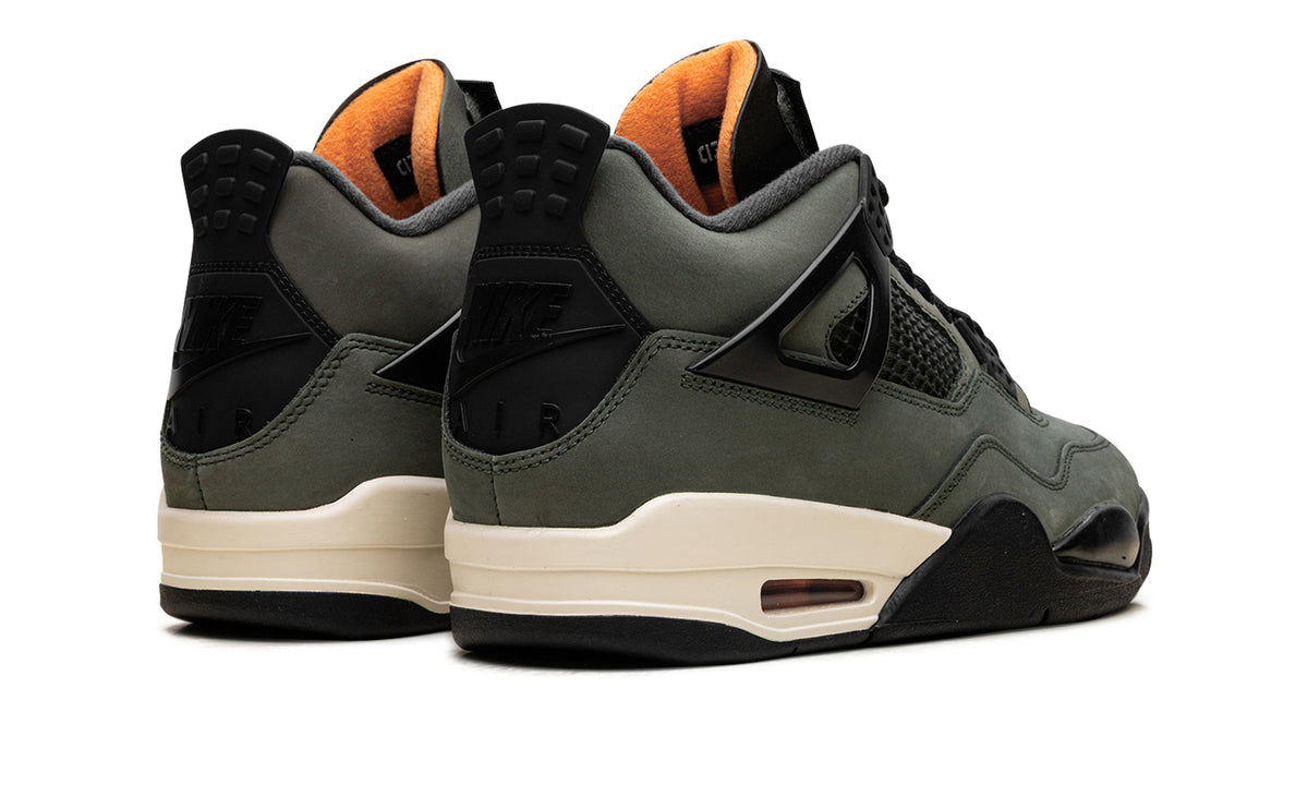 Air Jordan 4 Retro Sneakers - Olive Gray and Black with Orange Accents