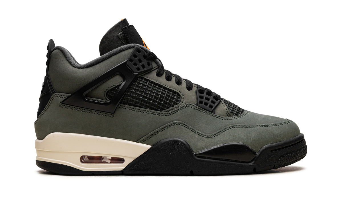 Air Jordan 4 Retro Sneakers - Olive Gray and Black with Orange Accents