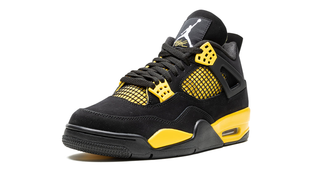 Air Jordan 4 Retro Sneakers - Black & Yellow with Mesh Panels
