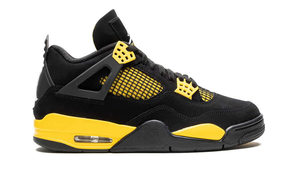 Air Jordan 4 Retro Sneakers - Black & Yellow with Mesh Panels