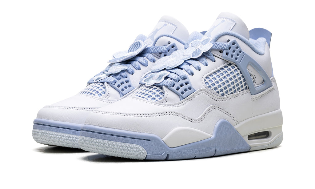 Air Jordan 4 Sneakers - White/Light Blue with Mesh Panels and Visible Air