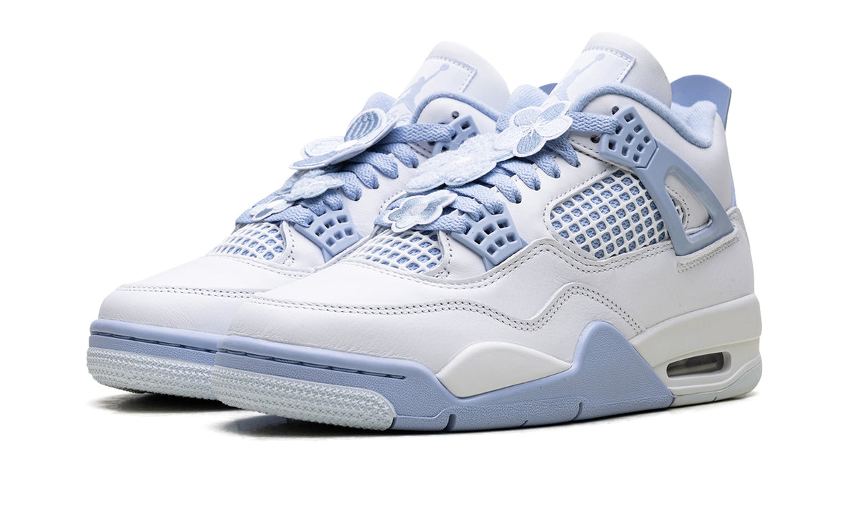 Air Jordan 4 Sneakers - White/Light Blue with Mesh Panels and Visible Air