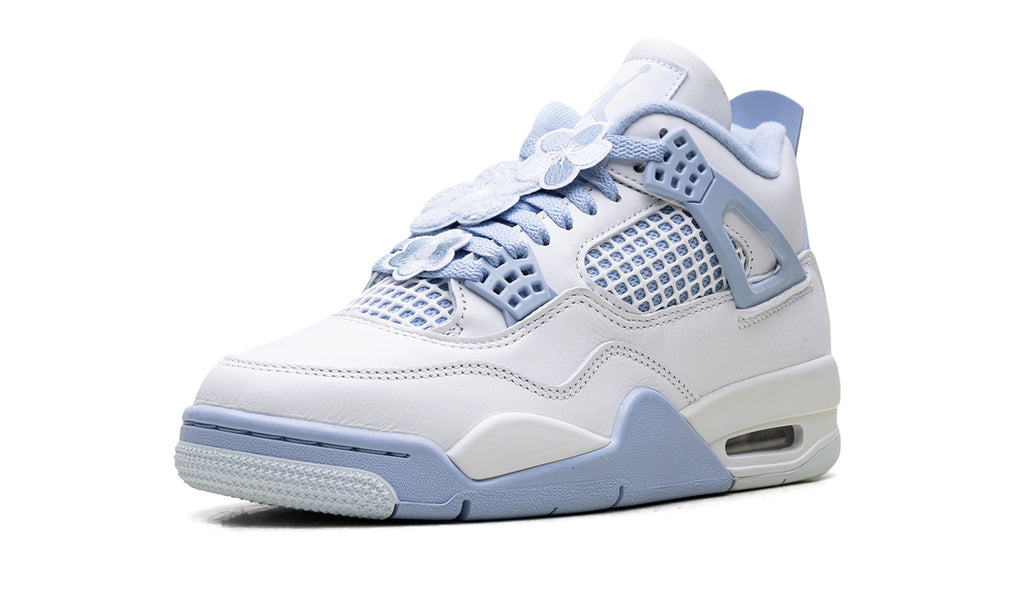 Air Jordan 4 Sneakers - White/Light Blue with Mesh Panels and Visible Air