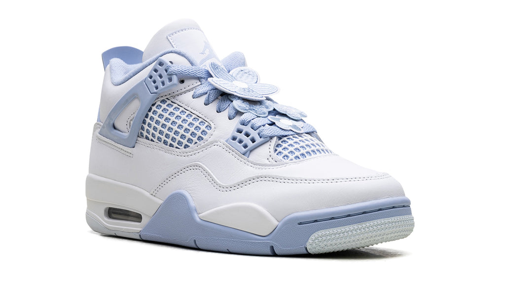 Air Jordan 4 Sneakers - White/Light Blue with Mesh Panels and Visible Air
