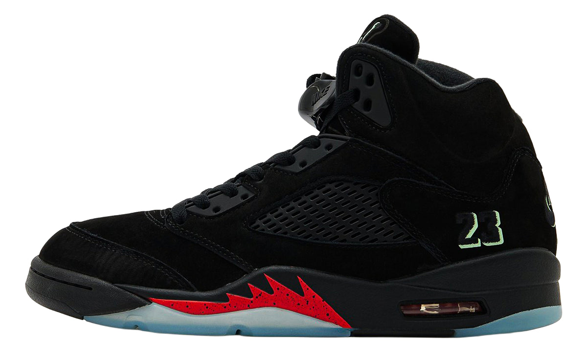 Air Jordan 5 Retro Sneakers - Black & Red with 23 Embroidery and Icy Blue Sole