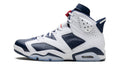 Jordan White & Navy High-Top Sneakers with Red Accents