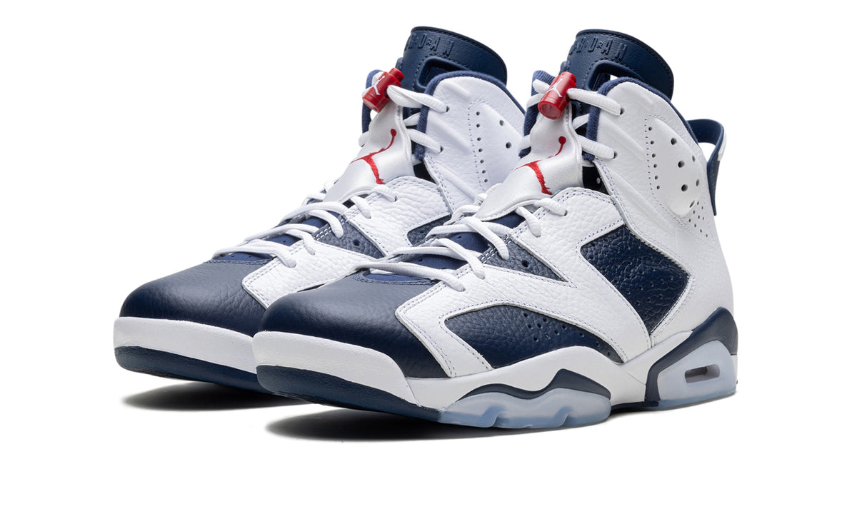 Jordan White & Navy High-Top Sneakers with Red Accents