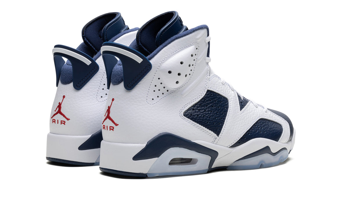 Jordan White & Navy High-Top Sneakers with Red Accents