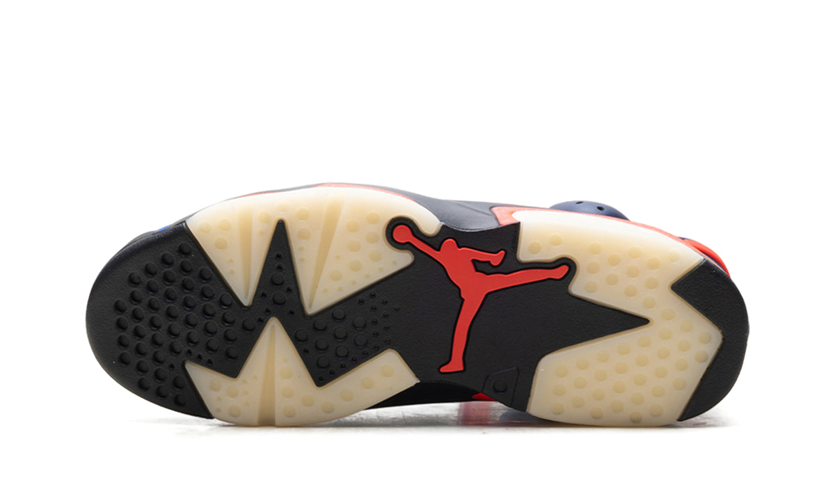 Air Jordan 6 Retro Sneakers - Blue & Navy with Orange Accents and Academy Heel Branding