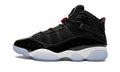 Jordan 6 Rings Sneakers - Black and White with Red Details and Icy Blue Outsole