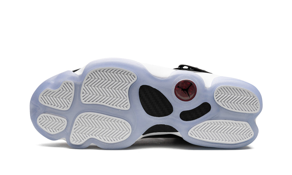 Jordan 6 Rings Sneakers - Black and White with Red Details and Icy Blue Outsole