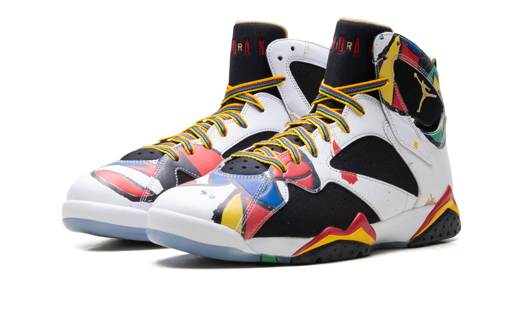 Air Jordan 7 Retro Sneakers - Black & White with Multicolor Graphic Details