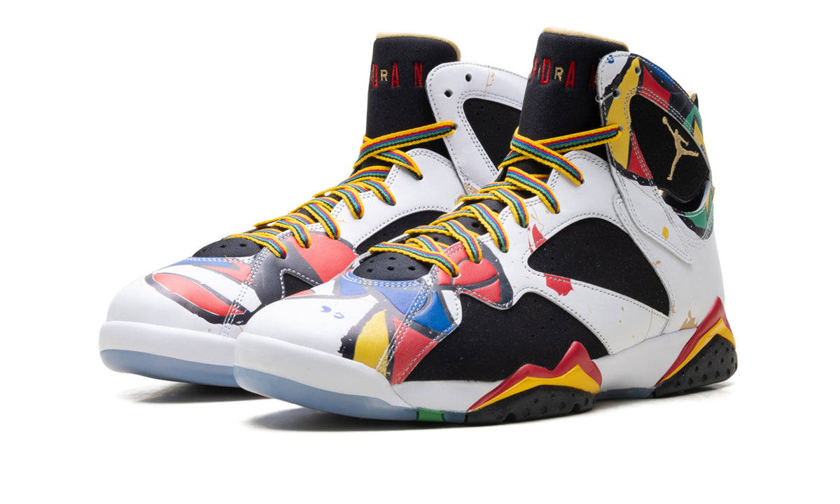 Air Jordan 7 Retro Sneakers - Black & White with Multicolor Graphic Details