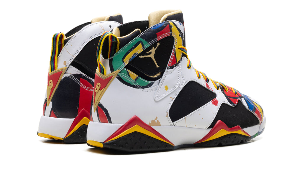 Air Jordan 7 Retro Sneakers - Black & White with Multicolor Graphic Details