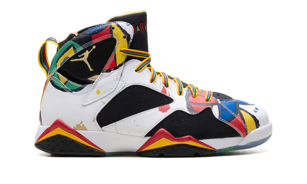 Air Jordan 7 Retro Sneakers - Black & White with Multicolor Graphic Details