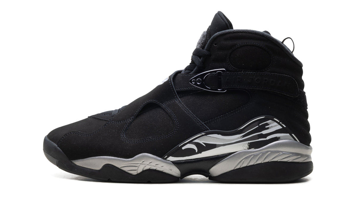 Air Jordan 8 Retro Sneakers - Black & Gray with Cross-Straps and 23 Detail