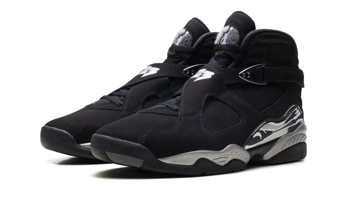 Air Jordan 8 Retro Sneakers - Black & Gray with Cross-Straps and 23 Detail