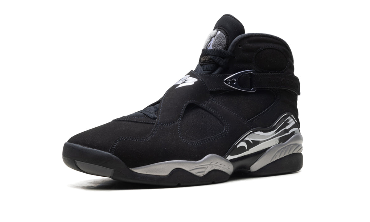Air Jordan 8 Retro Sneakers - Black & Gray with Cross-Straps and 23 Detail