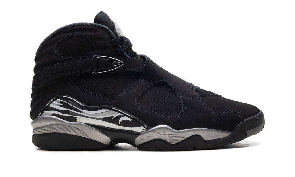 Air Jordan 8 Retro Sneakers - Black & Gray with Cross-Straps and 23 Detail