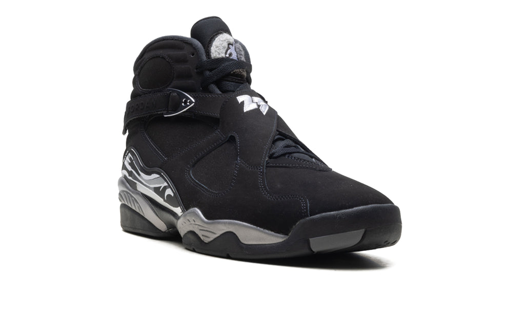 Air Jordan 8 Retro Sneakers - Black & Gray with Cross-Straps and 23 Detail
