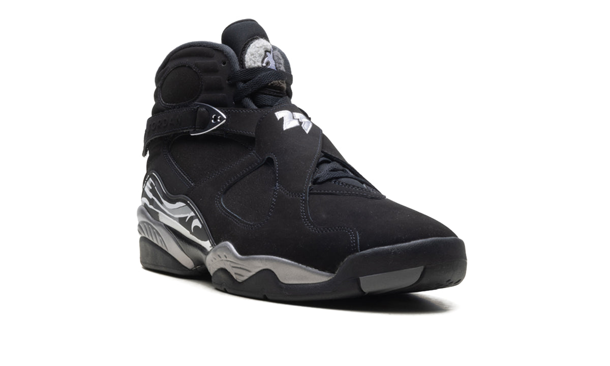 Air Jordan 8 Retro Sneakers - Black & Gray with Cross-Straps and 23 Detail