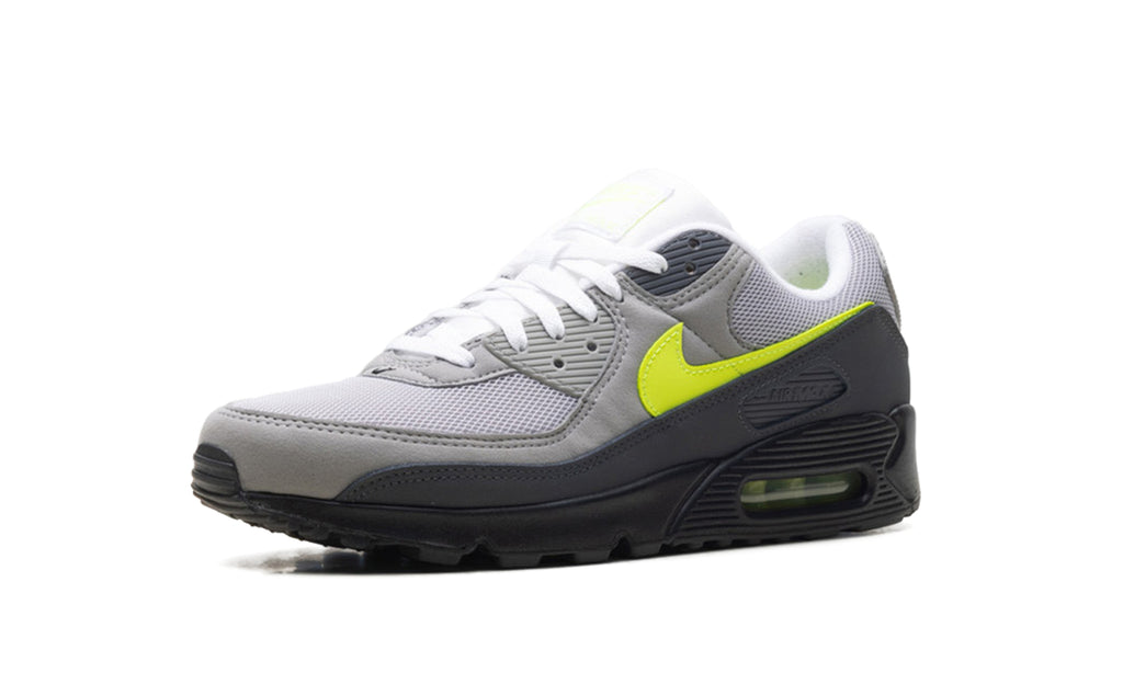 Nike Air Max 90 Sneakers - Grey and Black with Neon Yellow Accents