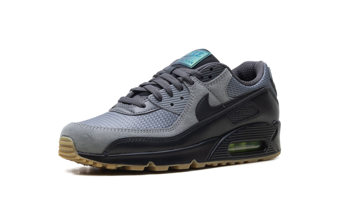 Nike Air Max 90 Sneakers - Grey and Black with Gum Outsole and Teal Details