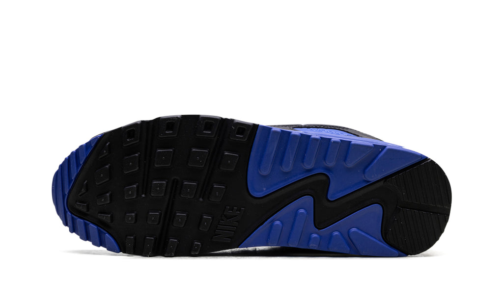 Nike Air Max 90 Sneakers - White, Light Gray & Black with Royal Blue Accents