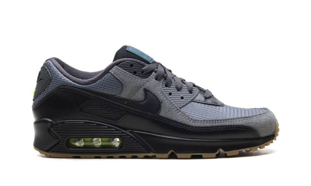 Nike Air Max 90 Sneakers - Grey and Black with Gum Outsole and Teal Details