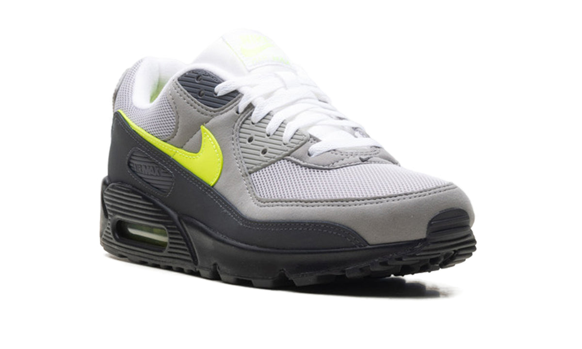 Nike Air Max 90 Sneakers - Grey and Black with Neon Yellow Accents