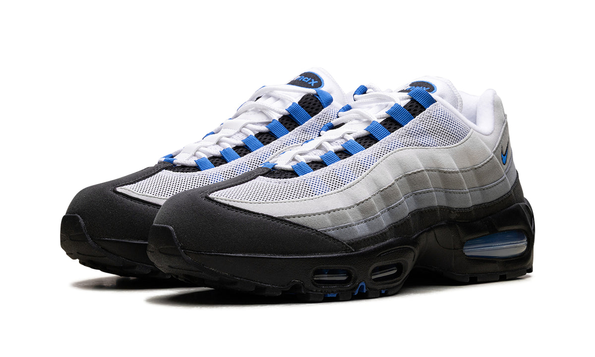 Nike Air Max 95 Sneakers - Gray Gradient and Black with Blue Accents