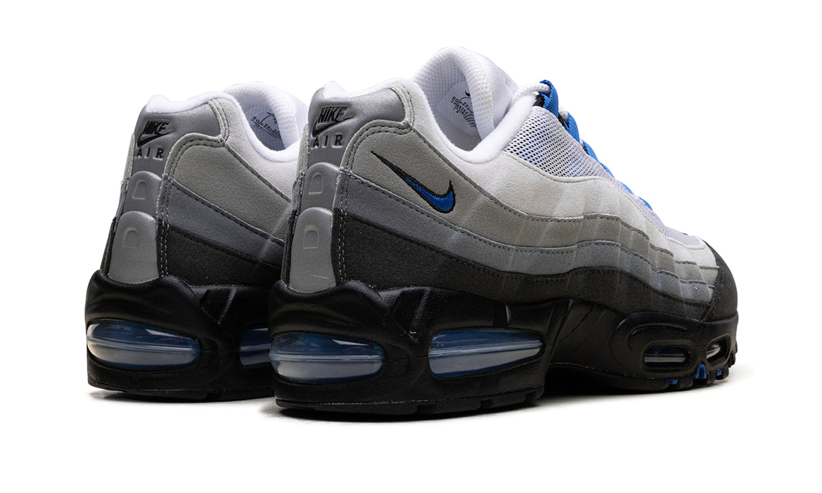 Nike Air Max 95 Sneakers - Gray Gradient and Black with Blue Accents