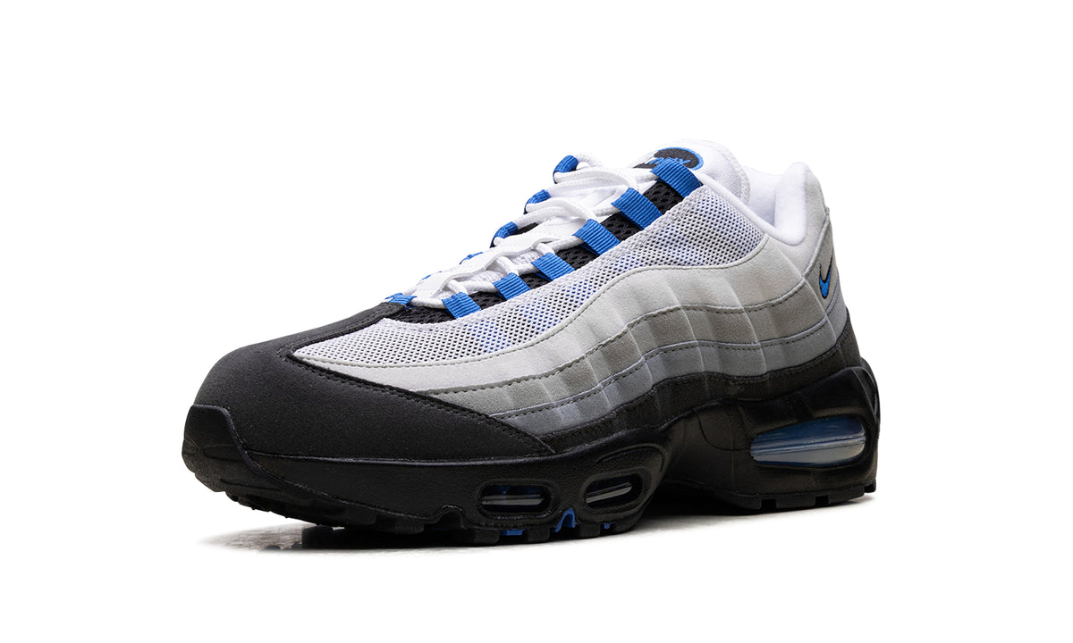 Nike Air Max 95 Sneakers - Gray Gradient and Black with Blue Accents