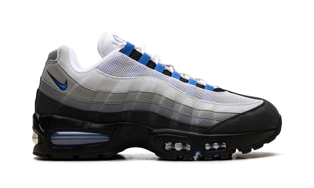 Nike Air Max 95 Sneakers - Gray Gradient and Black with Blue Accents