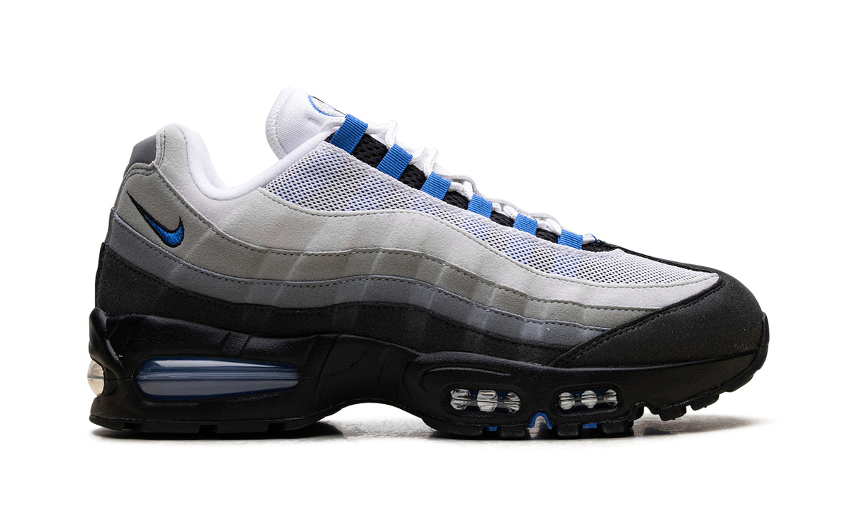 Nike Air Max 95 Sneakers - Gray Gradient and Black with Blue Accents