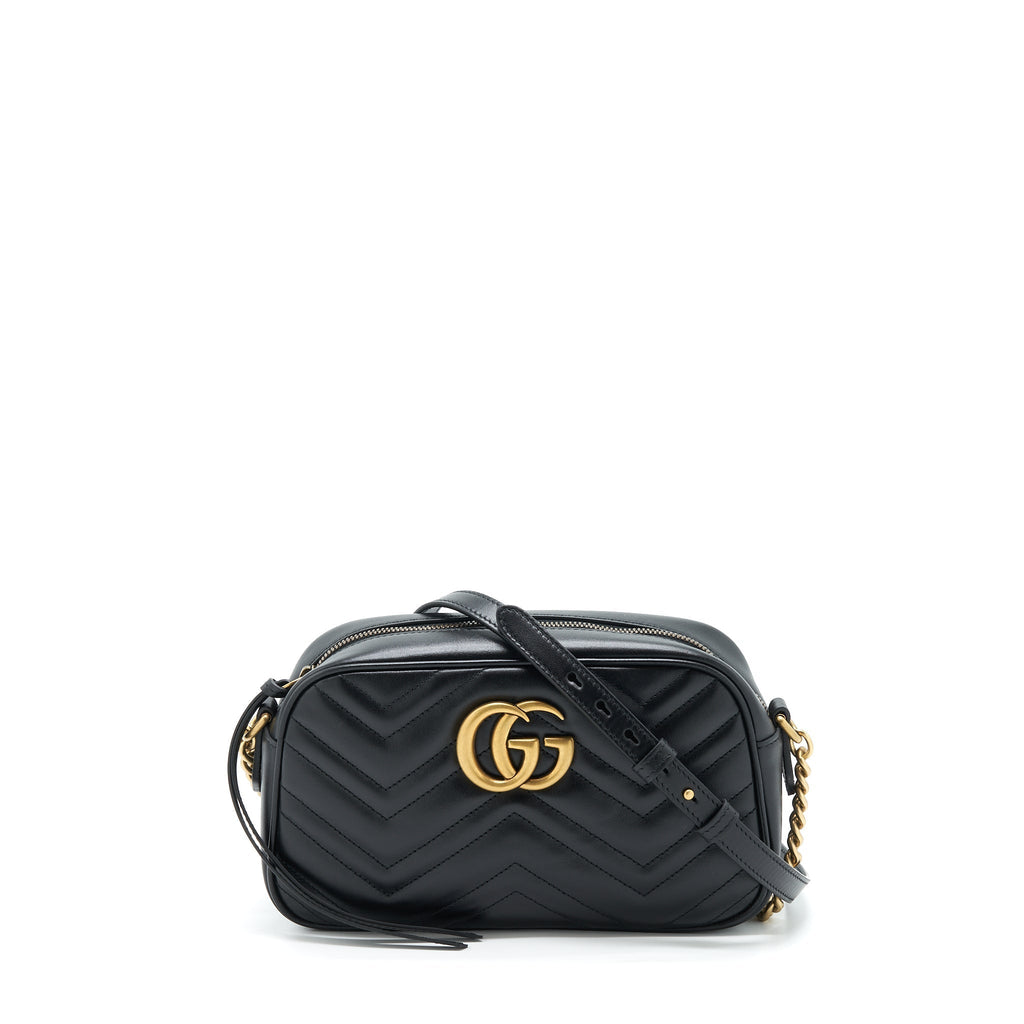 GG MARMONT SMALL MATELASSE SHOULDER BAG CALFSKIN BLACK GHW