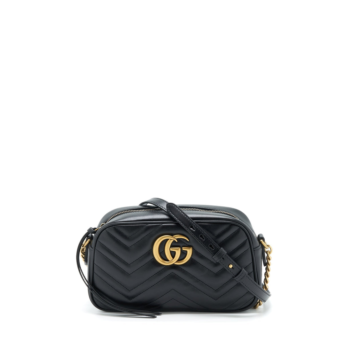 GG MARMONT SMALL MATELASSE SHOULDER BAG CALFSKIN BLACK GHW