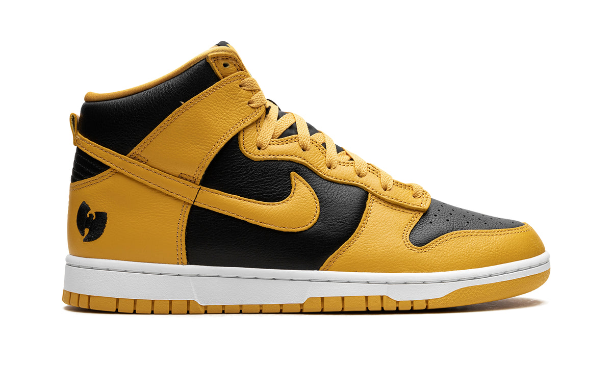 Nike Dunk High Sneakers - Golden Yellow and Black with Wu-Tang Logo Details