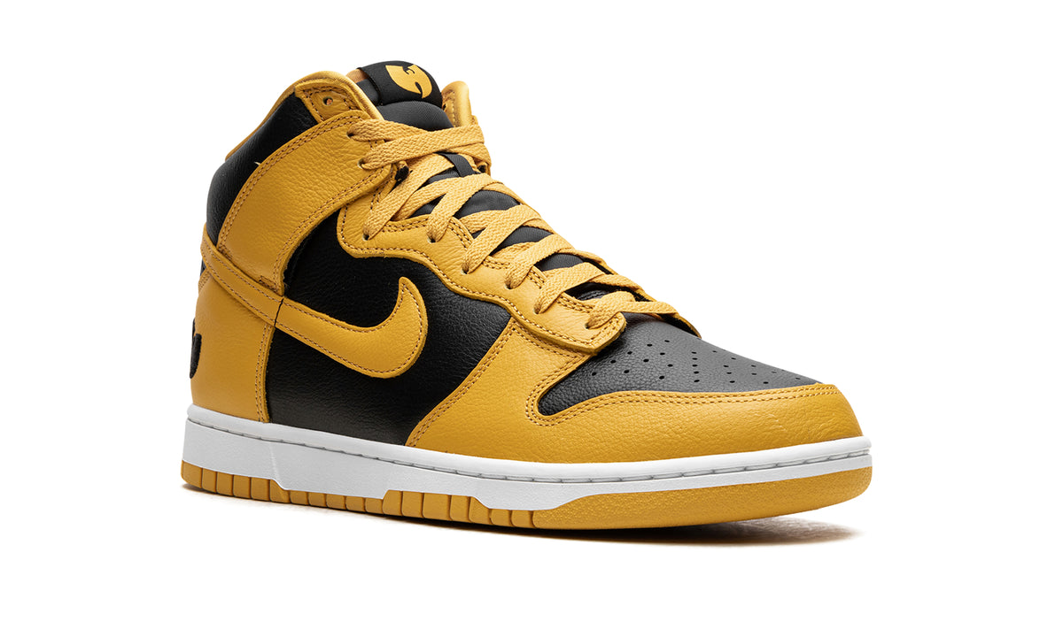 Nike Dunk High Sneakers - Golden Yellow and Black with Wu-Tang Logo Details