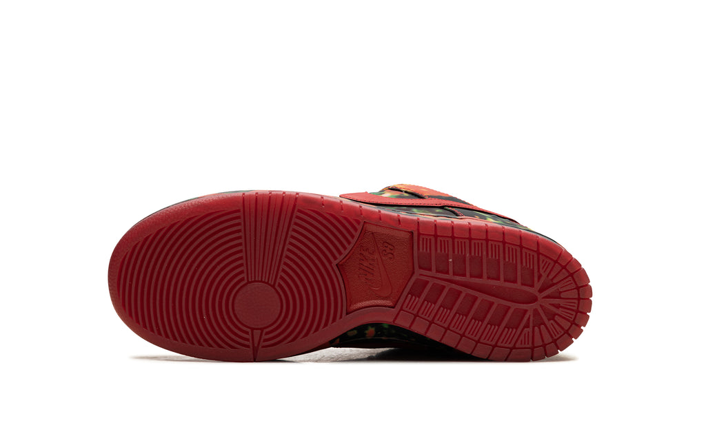 Nike Dunk Low Sneakers - Multicolor Abstract Print with Red Swooshes