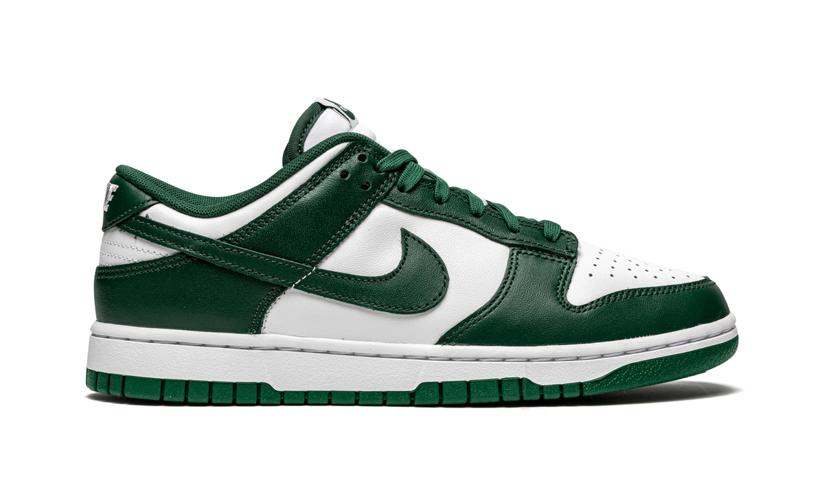 Nike Dunk Low Sneakers – White & Dark Green with Matching Green Swooshes, Laces & Outsole